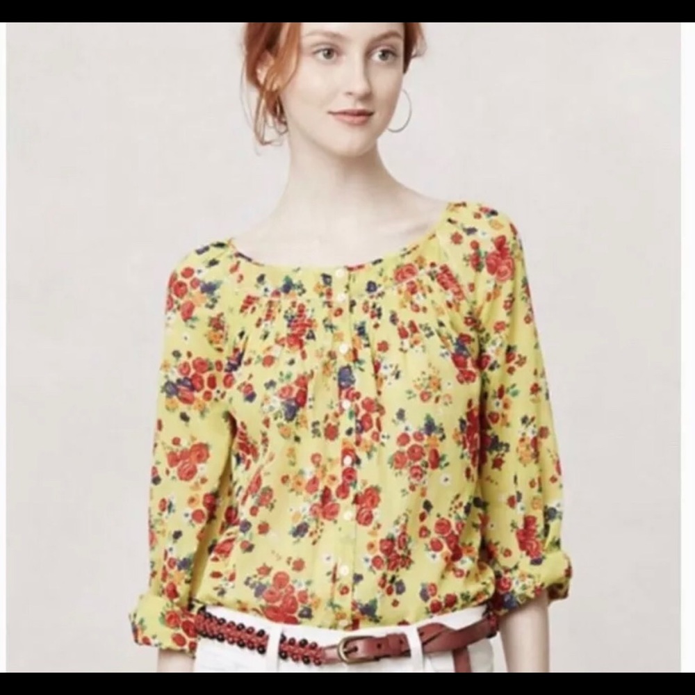 Anthropology postmark yellow floral top size 2